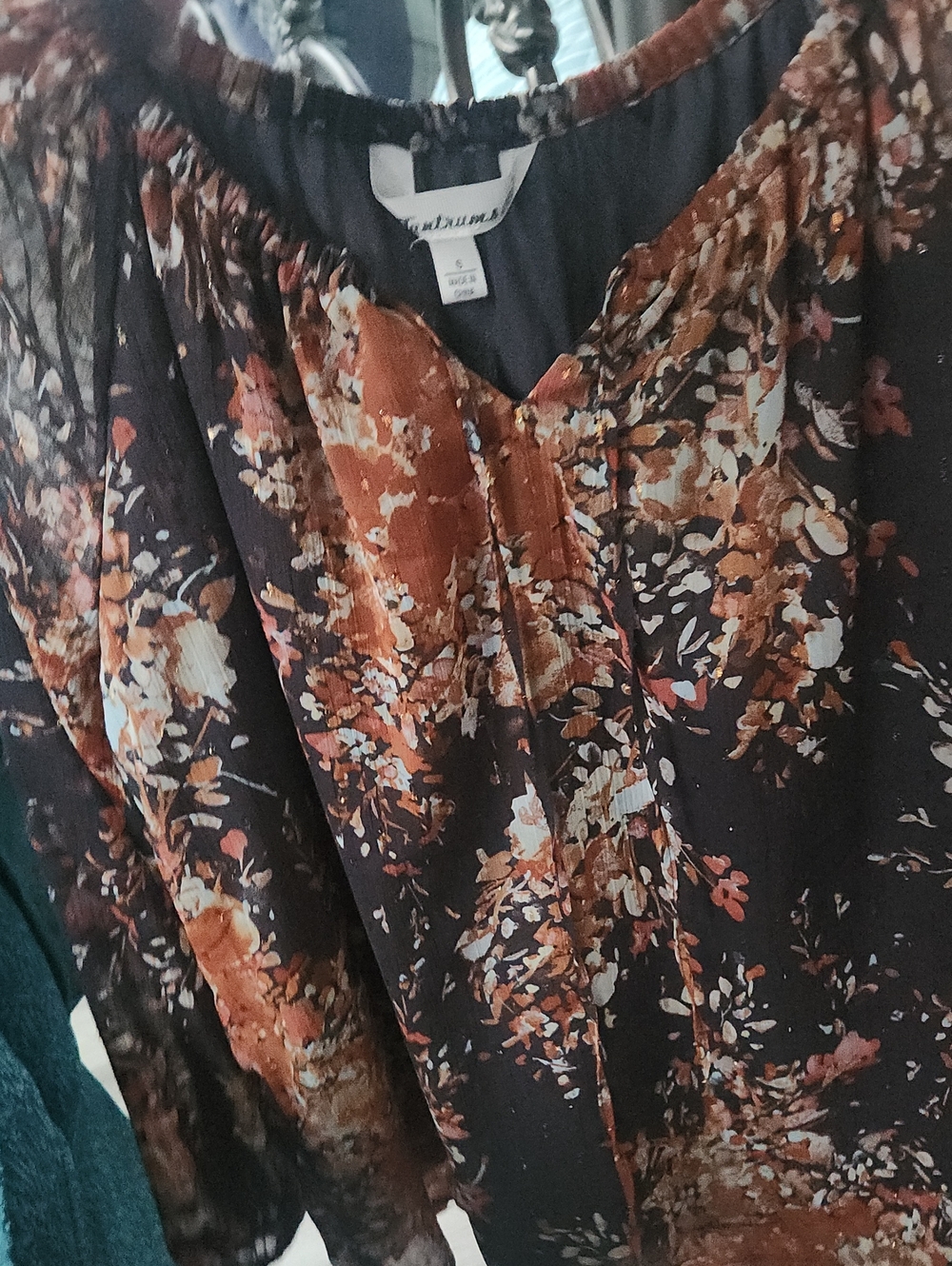 Tantrums Black Floral Blouse with Brown and Cream Accents